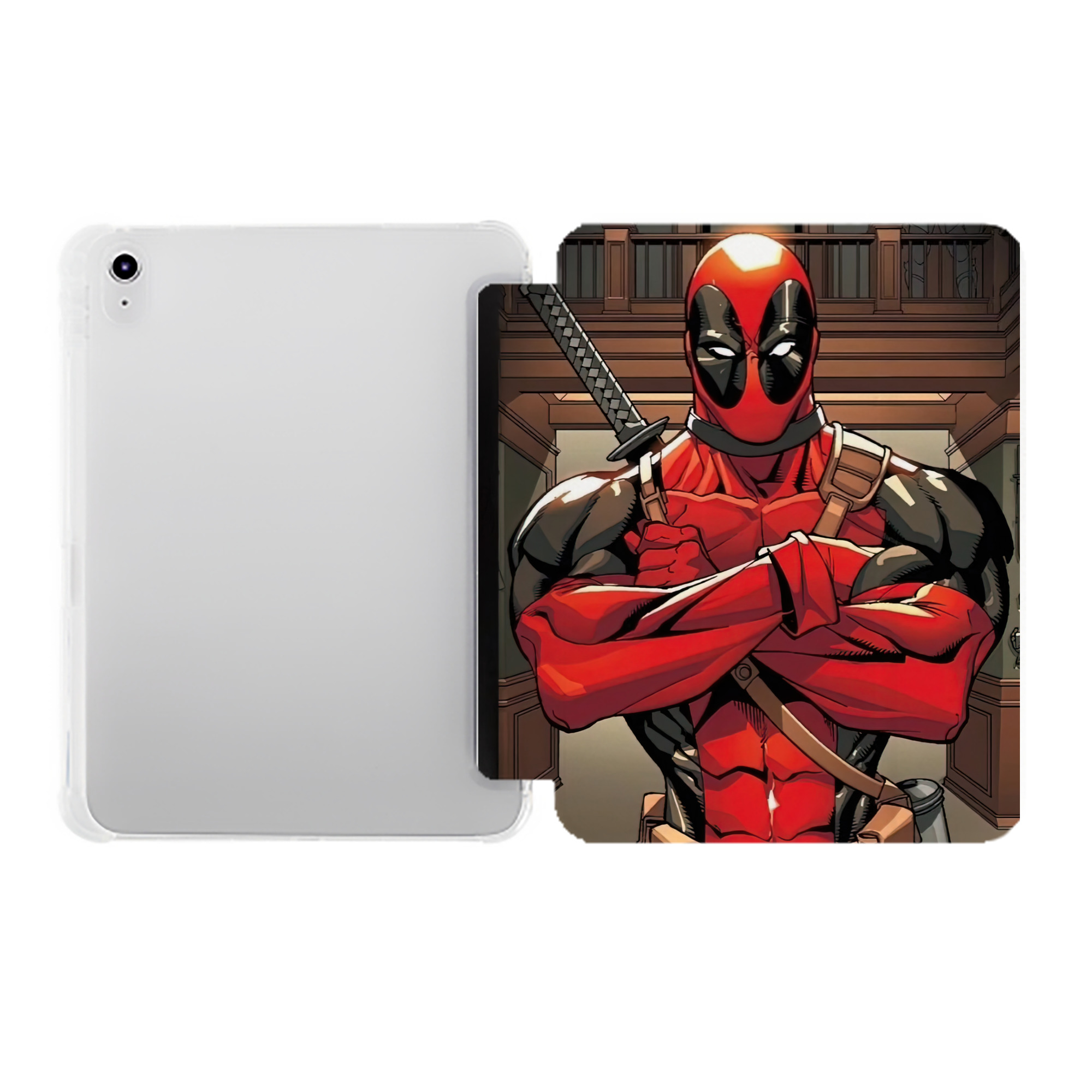 （画像用） Deadpool デッドプール IPad ケース ペン収納付き 三つ折りスタンド PUレザー×シリコン 対応機種9.5/10.5/10.9インチ